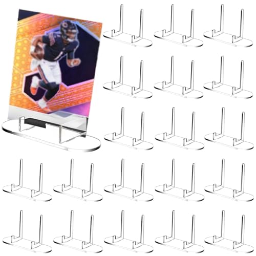 Novabright 20 Pcs Clear Acrylic Trading Card Display Stand Baseball Card Display Table Versatile Easel Picture Holder Stands for Psa Graded Trade Shows Small Items