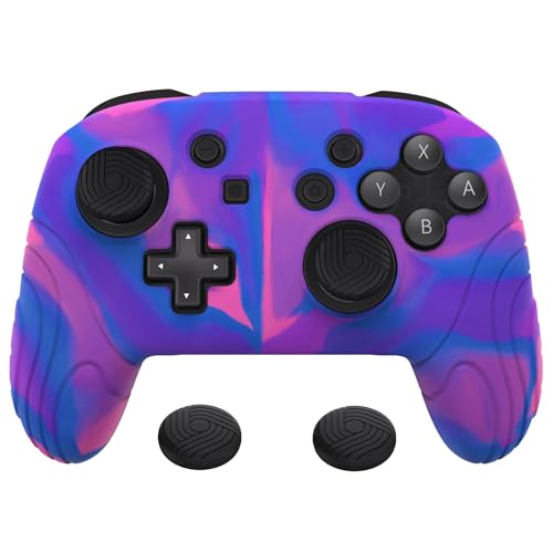 PlayVital Samurai Edition Ergonomic Silicone Skin Protective Case for Nintendo Switch Pro, Soft Anti-Slip Controller Grip Protector for Nintendo Switch Pro with Thumb Grips - Pink & Purple & Blue - color: Pink & Purple & Blue