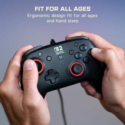 Turtle Beach Rematch Wired Gaming Controller, Nintendo Switch 2, Lite, OLED | Hall-Effect Thumbsticks, 2 Mappable Buttons, Audio Jack, C-Button for Game Chat, Licensed for Nintendo Switch 2, Black & Red - color: Black