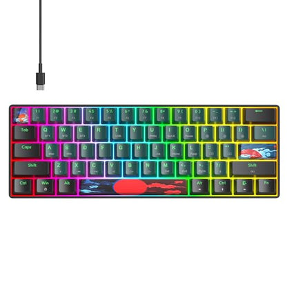 Fogruaden Wireless Gaming Keyboard, 60% Percent Mechanical Keyboard Wireless, Hot-Swappable Yellow Switch, RGB Wired/Bluetooth Keyboards for Win/Mac, 61 Keys NKRO (Soundwave) - color: Soundwave-61, size: Yellow Switch