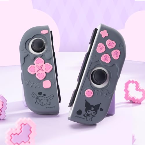 Kuitmor Silicone Protective Shell Compatible with Joy con of Switch 2017/OLED, Soft Silicone Cover Case, Anti-Scratch Protective Case for Switch 1/OLED Controllers (Black Kuromi)
