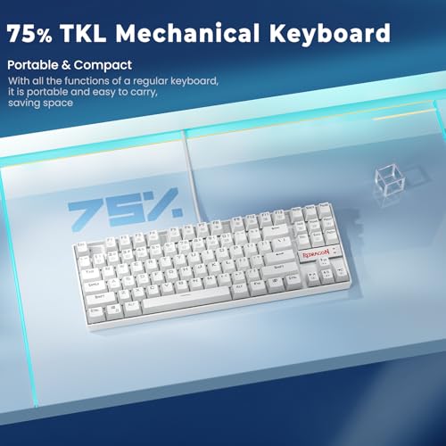 Redragon K552P Mechanical Gaming Keyboard TKL with 18 Backlight Modes, Hot-Swappable Blue Switches, 87-Key Compact Ergonomic Design, N-Key Rollover & Software Programmable Macro - RGB, White - color: White RGB