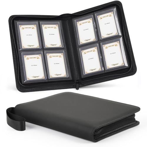 4 Pocket Top Loader Binder with Zipper, Holds 128 Cards, Portable Trading Card Album for Standard Rigid Top Loaders, TCG, Sports, Baseball, Football and Basketball Cards - color: Black, size: 4-Pocket
