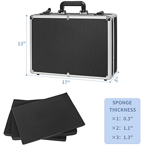 17 Inch Hard Shell Carrying Case Ideal for Wireless Mic System Storage & Camera Gear Transportation, Customizable Pre-Diced Foam, Aluminum Alloy Sturdy Build, Black - size: Inner：17''X 12.6''X 5''