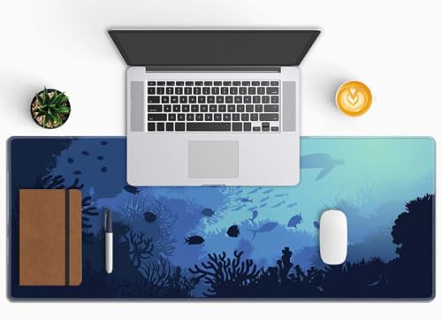 Blue Ocean Big Turtle Gaming Mouse Mat, XL 31.5 x 11.8 Inch Ocean Theme with Turtle Design, Extended Long Thin Desk Pad for Keyboard Mice, Thin Blue Mouse Pad - color: Blue Ocean Big Turtle