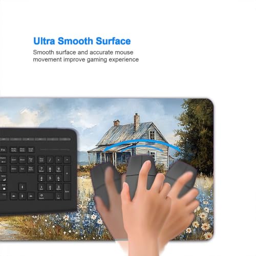 Farmhouse Extended Mouse Pad Wildflower Retro Grassland Blue Sky Mousepad XL Large Gaming Mouse Pad Laptop Keyboard Mat Desk Pad Daily Use with Keyboard and Laptop Devices 31.5x11.8 Inch - color: Farmhouse, size: 31.5L x 11.8W inches