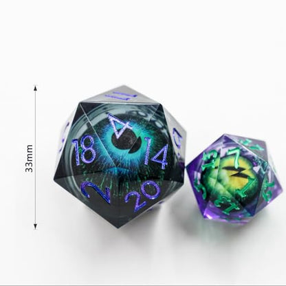 Dungeons and Dragons DND Dice D20, Moving Eyeball Liquid Core Dice Set D&D 33MM Oversized D20 Single Sharp Edge Resin dice with Gift Case, Polyhedral Dice for Role Playing Game