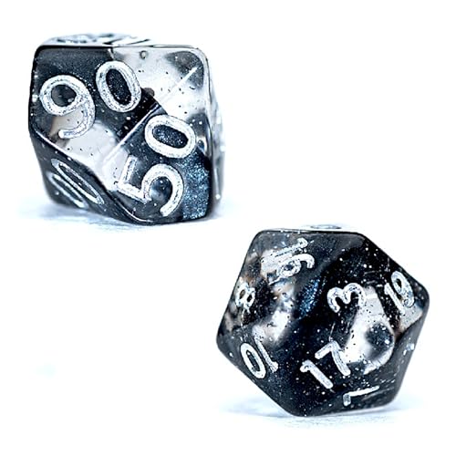 Gate Keeper Games & Dice: Mighty Tiny Dice: Dragon Eggs - 7 pc - RPG Dice Set, 3-Layer Neutron Style, Clear-Silver Glitter-Black, 12mm Resin Dice