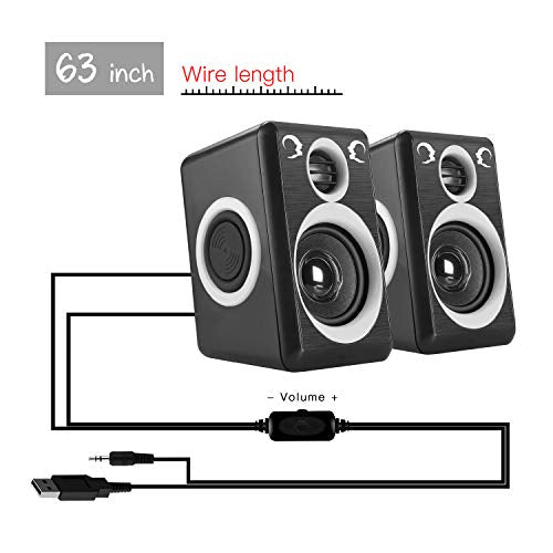 RECCAZR Computer Speakers with Surround Sound 2.0CH USB Wired Powered Multimedia Speaker for Desktop/TV/PC/Laptops/Smart Phone Built-in Four Loudspeaker Diaphragm (Gray) - color: Black & Gray