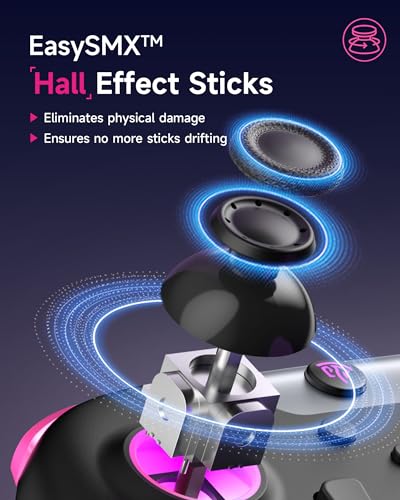 EasySMX X05 2.4g Wireless Gaming Controller for PC/Steam/iPhone/Android/Switch - Bluetooth Controller Gamepad with Hall Effect, RGB Lights and Turbo, Anti-Drift Controller,Comes with Extra Thumb Grips - color: black