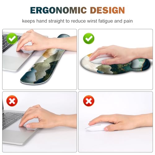 Gaming Mouse Pad, Large Desk Mat, Cute Desk Pad Protector, 4in1 XXL Mousepad +Keyboard Wrist Rest+Mouse Wrist Rest+Coaster Set with Ergonomic Desk Pad for Home Office Table Computer Green Mountain - color: Green Mountain