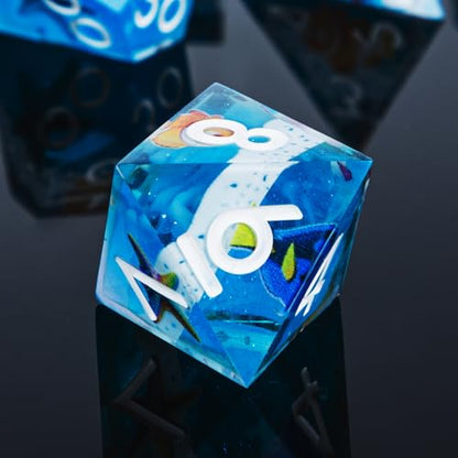 DND Dice Set 7-Pcs Sharp Edge Blue Marine Life Style Resin Dice Polyhedron Resin Sharp Edge dice Role-Playing Game RPG MTG Board Game (Marine Life - White) - color: Marine Life - White