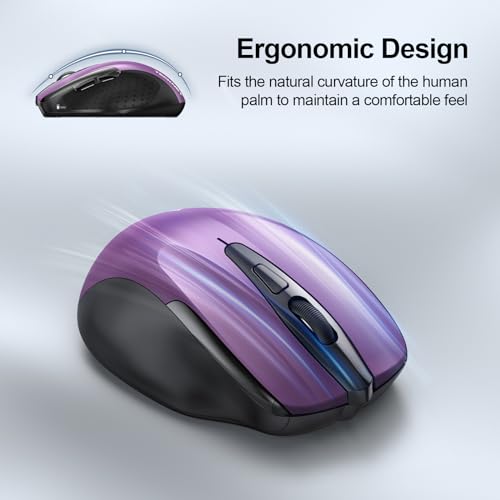 TECKNET Wireless Mouse, BT 5.0/2.4G, Silent 4800 DPI 6 Buttons, Purple | Bluetooth 5.0/3.0 & USB A, 2-Device Easy Switch, Wide OS Compatible, 6-DPI, Ergonomic for S/M Hands, Extended Battery - color: Purple