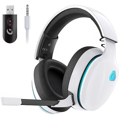 2.4GHz Wireless Gaming Headset for PS5, PS4 Fortnite & Call of Duty/FPS Gamers, PC, Nintendo Switch, Bluetooth 5.3 Gaming Headphones with Noise Canceling Mic, Stereo Sound, 40+Hr Battery -White