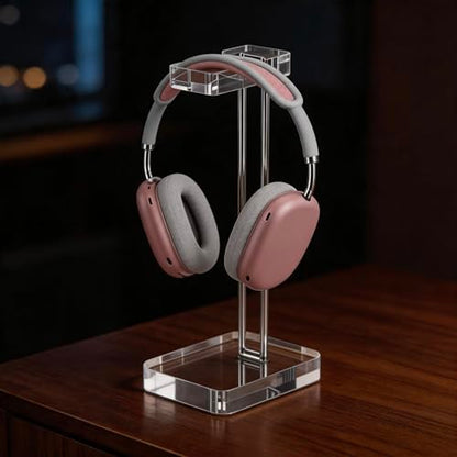 Acrylic Headphone Stand for Desk, Crystal Clear Headset Holder with Silver Metal Accent, Stable Non-Slip Base, Universal Gaming Headphone Hanger for PC Setup, Office & Home Desk Accessories - color: Silver