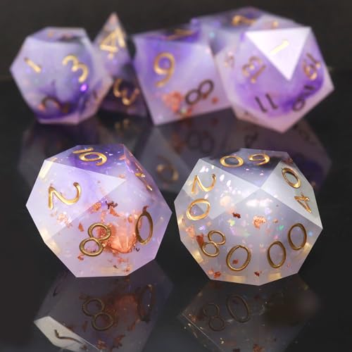 Haxtec Sharp Edge Dice Set Black Purple White Resin DND Dice Set Glitter Polyhedral D&D Dice Compatible with Dungeons and Dragons - color: Purple Pink