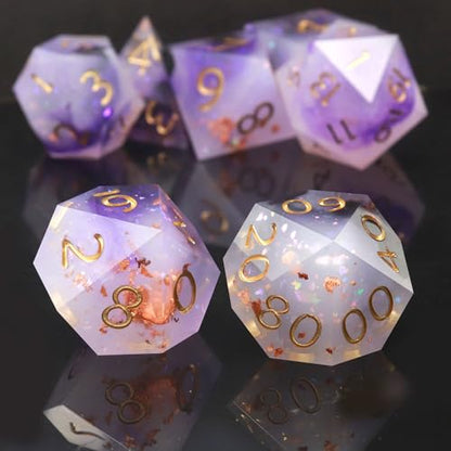 Haxtec Sharp Edge Dice Set Black Purple White Resin DND Dice Set Glitter Polyhedral D&D Dice Compatible with Dungeons and Dragons - color: Purple Pink