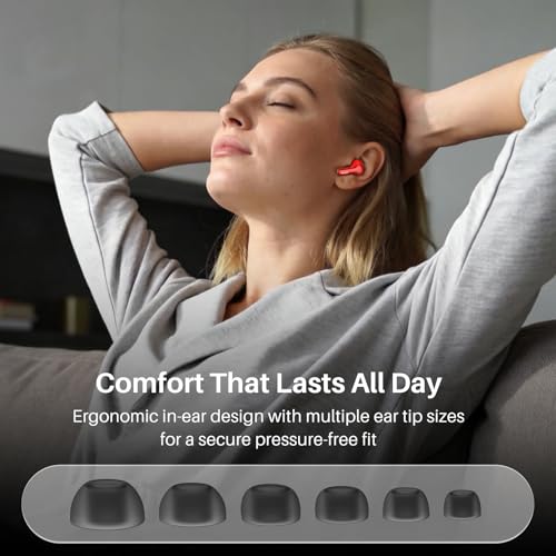 TOZO Hybrid Active Noise Cancelling Wireless Earbuds 6 Mics AI Clear Call | 68H Playtime LED Display 32 Preset EQs App Bluetooth 5.3 IPX8 Waterproof Ear Buds - color: Red