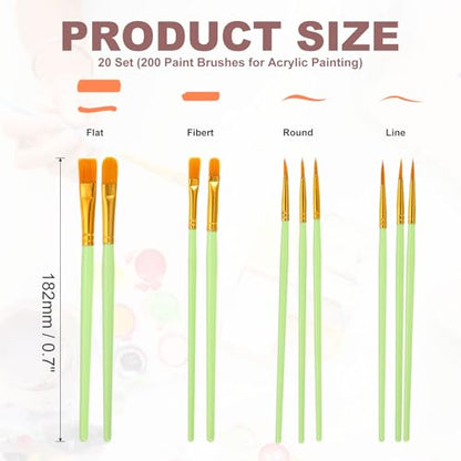 PATIKIL Paint Brushes Set, 200Pcs Acrylic Paint Brush Nylon Hair for Watercolor Oil Painting Miniature Detailing Rock Painting, Green - color: Green