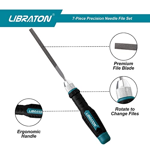LIBRATON Needle File Set Interchangeable, Small Files, Mini Files | Wood Files, Metal Files Set, 6PCs Steel Files with Handle for Precision Metal File Work, Woodworking, Plastic Carving - style: Needle File-6PCS