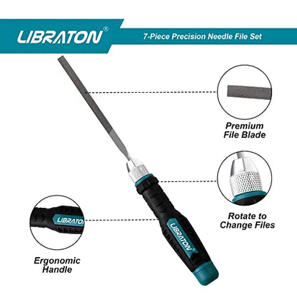 LIBRATON Needle File Set Interchangeable, Small Files, Mini Files | Wood Files, Metal Files Set, 6PCs Steel Files with Handle for Precision Metal File Work, Woodworking, Plastic Carving - style: Needle File-6PCS