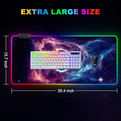 RGB Gaming Mouse Pad, Large Mousepad with Led Light, Cosmic Starry Sky Keyboard Pad Gaming Accessories for Desk, Non-Slip Rubber Base Big Mouse Mat for Gamer - color: Cosmic Starry Sky