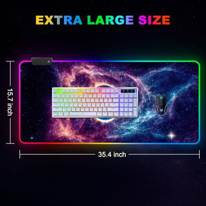RGB Gaming Mouse Pad, Large Mousepad with Led Light, Cosmic Starry Sky Keyboard Pad Gaming Accessories for Desk, Non-Slip Rubber Base Big Mouse Mat for Gamer - color: Cosmic Starry Sky