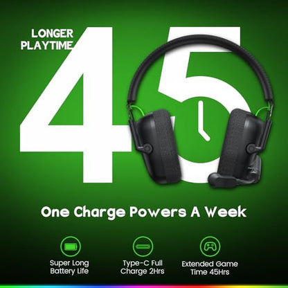 WESEARY Wireless Gaming Headset for PC, PS5, PS4, Switch & Mac, Dual-Mode 2.4GHz & Bluetooth Gaming Headphones with Microphone, Ultra-Low Latency, 3D Stereo Sound, Up to 45H Battery