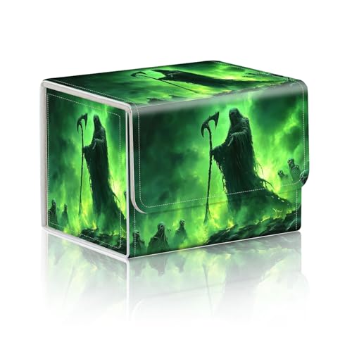 Trading Card Storage Box, Holds 100+ for MTG Cards, PU Leather with Magnetic Closure, Green Skeleton with Skeletons Durable Deck Box for Magic the Gathering, Trading Card Games - color: Green Skeleton with Skeletons