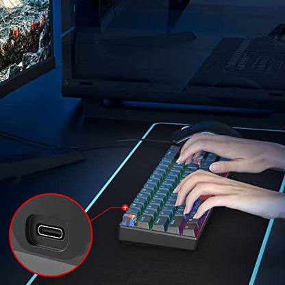 Portable 60% Mechanical Gaming Keyboard Blue/Black, RGB Backlit Wired Key Board with Red Switch, Compact 68 Keys Office Keyboards with for Windows Laptop PC (68 Monster/Red Switch) - color: 68 Monster/Red Switch