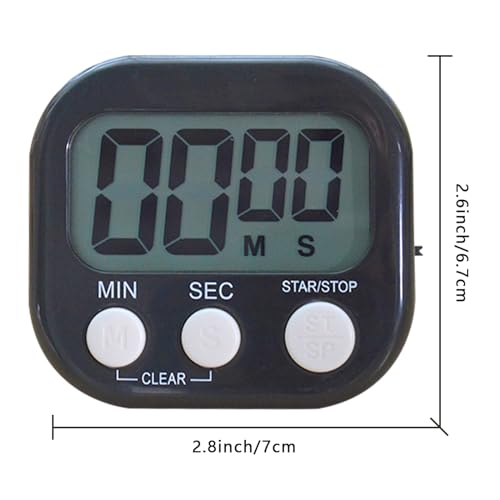 Small Digital Timer for Kitchen Cooking Baking Sports Office Meeting Multi-Function Count Up Countdown Magnetic Backing and ON/Off Switch Desk Electronic Timer (Black)