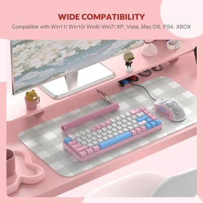ZIYOU LANG T8PR0 Wired 65% Mechanical Gaming Keyboard and Mouse Combo-Pink | RGB Backlit,Anti-ghosting,TKL,Mini 68 Key,Coiled C to A Cable,Tactile Blue Switch,Ultralight Mice for PS4 Xbox PC Mac Gamer - color: Pink White Blue, size: 65% Keyboard + Mouse