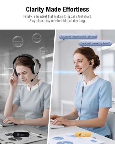 USB Headset with Mic for Call Center & Office Use - Open Ear Headphones for All-Day Comfort, Computer Wired Headset Compatible with PC, Laptop, Gaming, Skype, Zoom, and Live Streaming
