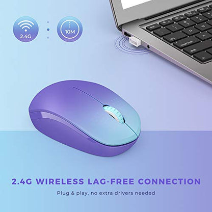 seenda Wireless Mouse, 2.4G Noiseless Mouse with USB Receiver Portable Computer Mice for PC, Tablet, Laptop, Notebook Chromebook - Gradient Purple - color: Gradient Purple