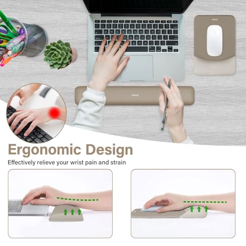 MOSISO Wrist Rest Support Mouse Pad & Keyboard Set, Bronze Brown | Rectangular Ergonomic Mousepad, Non-Slip Base, Home/Office Pain Relief & Easy Typing, Neoprene Cloth & Raised Silicone Lining - color: Bronze Brown