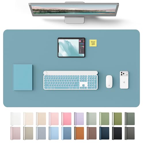 YSAGi Leather Desk Protector, Office Mat, Large Mouse Mat, Non-Slip PU Leather Blotter, Laptop Desk Mat, Waterproof Writing Pad for Office and Home(Aquamarine, 40" x 24") - color: Aquamarine, size: 40" x 24"
