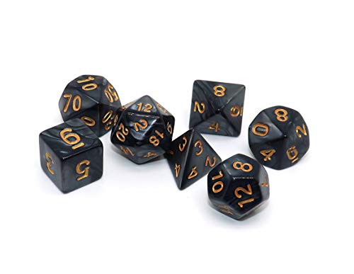 Polyhedral DND Dice Set Pearl Black for Dungeon and Dragons D&D Pathfinder RPG MTG Dice D20 D12 D10 D8 D6 D4 - color: Pearl Black