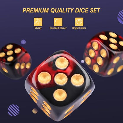 24 of Pack 16MM 6 Sided Dice Set,Two Colours D6 Game Dice Set, 6 Sided Standard Dices for Yahtzee, Bunco or Teaching Math,with Portable Dice Pouch(Red and Black) - color: 16mm Red and Black