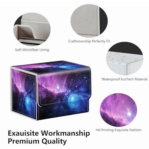Strong Magnet Card Case Deck Box Mtg Card Box Playing Card Box Magic Deck Box Tcg Up to 200 Cards Creative Pattern Trading Card Storage Box for Collectible Card Games, Purplea Galaxy Sky With Stars - color: Purplea Galaxy Sky With Stars