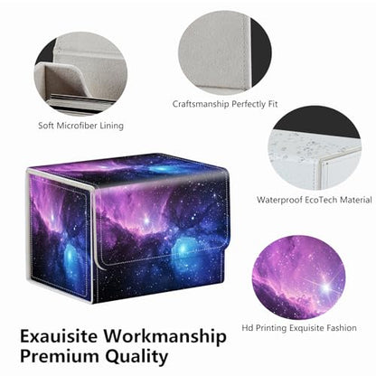 Strong Magnet Card Case Deck Box Mtg Card Box Playing Card Box Magic Deck Box Tcg Up to 200 Cards Creative Pattern Trading Card Storage Box for Collectible Card Games, Purplea Galaxy Sky With Stars - color: Purplea Galaxy Sky With Stars