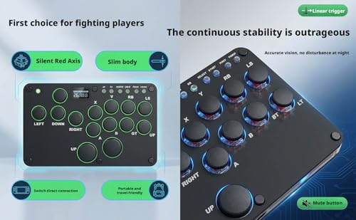 XIAO SHI MIN STORY Leverless Controller Fight Sticks 12Keys All-Button Arcade Fightstick Supports Turbo & Hot Swap RGB for PC/PS4/PS3/Switch