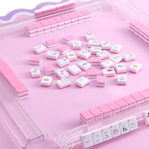 160 Pink Engraved American Mahjong Tiles Set with Carrying Bag and Accessories, 1.2’’ Mahjong Tile Set - color: 1-pink