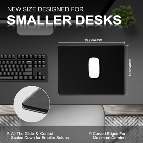 Glass Gaming Mouse Pad, 3mm Ultra-Thin Hard Gaming Mousepad ，Ultra-Smooth Micro-Etched Surface for Fast & Precise Tracking, Non-Slip Base, 15.7" x11.8", Black - size: 15.8L x 11.8W inches