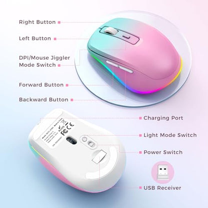 PEIOUS Wireless Mouse Jiggler - Keep Computers Awake, Gradient Pink | Rechargeable LED Mouse, Silent Clicks, Adjustable DPI and Random Movement Keep Computers Awake for Laptop/PC/Mac - color: Gradient Pink