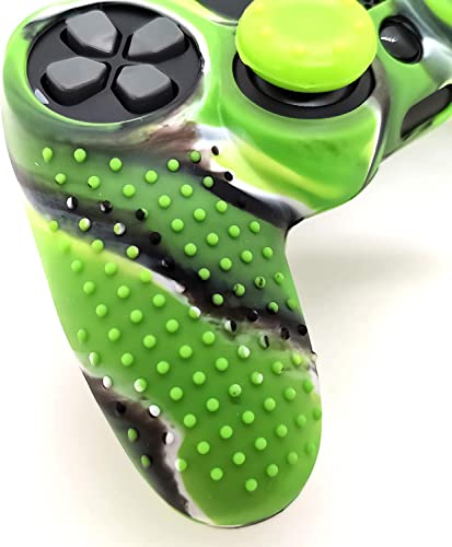 PS4 Controller DualShock4 Skin Grip Anti-Slip Silicone Cover Protector Case for Sony PS4/PS4 Slim/PS4 Pro Controller with 2 Thumb Grips (Green and Blue Stripes) - color: Green and Blue Stripes