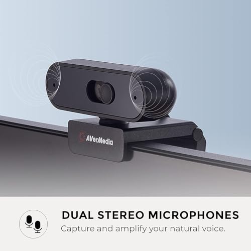 AVerMedia PW310P Webcam, Webcam Cover, 1080p/30fps Videochat and Recording, Plug and Play, Microphones, Stream, Autofocus, Works with Skype, Zoom, Team - Black - style: 1080p30fps auto focus