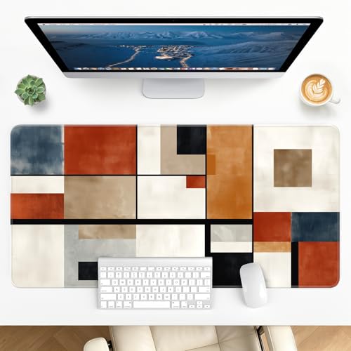Large Gaming Mouse Pad, XL Desk Protector, Non-Slip Base | 31.5x15.7 in Extended Desk Mat with Stitched Edges for Keyboard, Work, Game, Office, Home PC and Laptop - color: Color Blocks