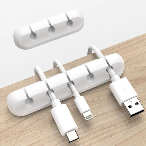Cable Organizer Clips 2-Pack (5-Slot & 3-Slot) – Strong Adhesive Cord Holder for Desk, USB & Charging Cables, Silicone Wire Organizer for Home Office & Car – No-Drill, Keeps Cables Tidy - color: White