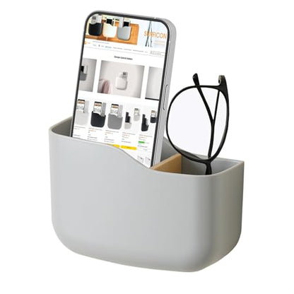 SUNFICON Adhesive Remote Control Holder Universal TV Remote Organizer Caddy Box Tray Wall Mount Media Player Controller Holder Hollow Bottom Slot Easy Phone Charging Home Office Desk Nightstand Gray - color: Gray