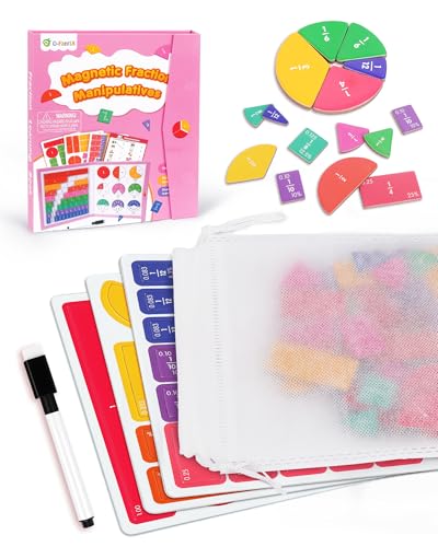 D-FantiX Magnetic Fraction Book, Magnetic Fraction Tiles & Fraction Circles Set, Math Manipulatives for Elementary School, Montessori Fraction Manipulatives Learning Tools for Kids - color: Pink